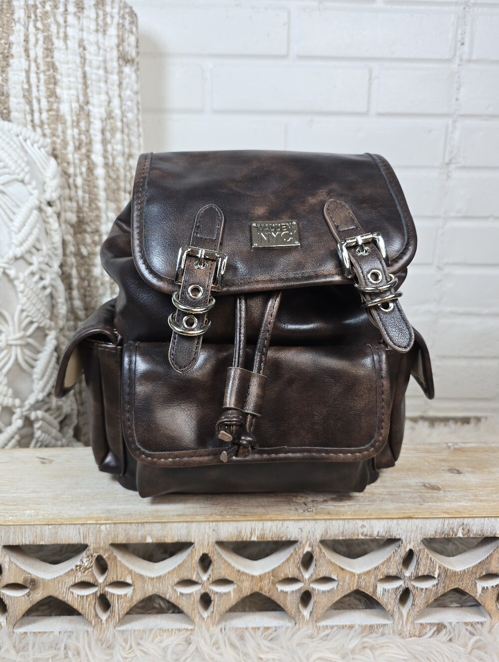 Steve Madden Brown Vegan Leather Backpack